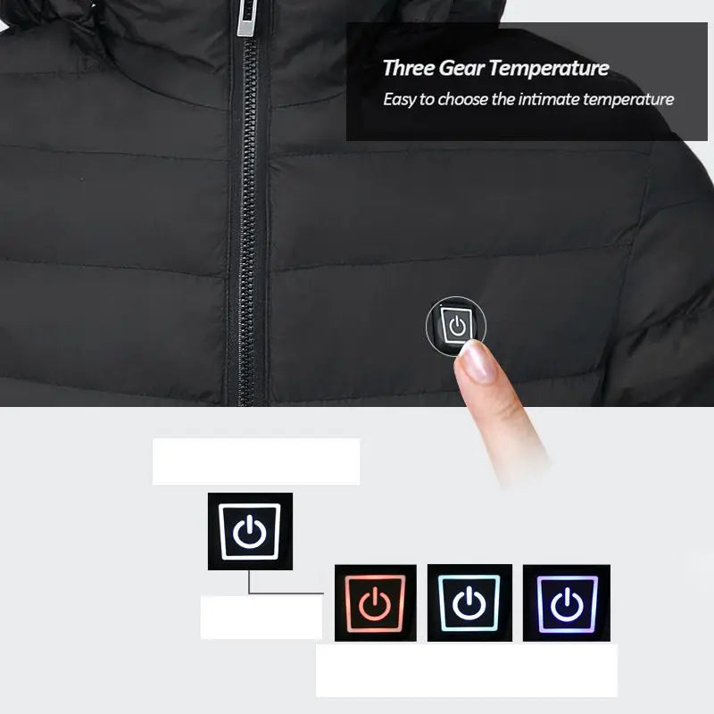 2021 NWE Men Winter Warm USB Heating Jackets Smart Thermostat Pure Color Hooded Heated Clothing Waterproof Warm Jackets
