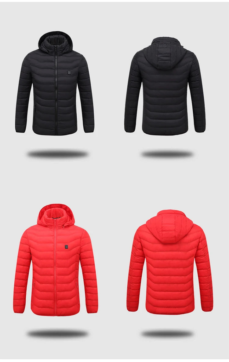 2021 NWE Men Winter Warm USB Heating Jackets Smart Thermostat Pure Color Hooded Heated Clothing Waterproof Warm Jackets