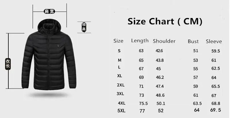 2021 NWE Men Winter Warm USB Heating Jackets Smart Thermostat Pure Color Hooded Heated Clothing Waterproof Warm Jackets