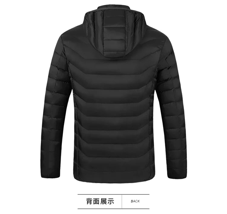 2021 NWE Men Winter Warm USB Heating Jackets Smart Thermostat Pure Color Hooded Heated Clothing Waterproof Warm Jackets