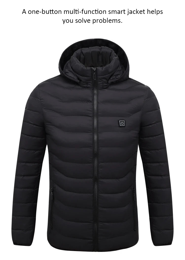 2021 NWE Men Winter Warm USB Heating Jackets Smart Thermostat Pure Color Hooded Heated Clothing Waterproof Warm Jackets