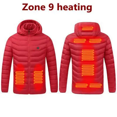 2021 NWE Men Winter Warm USB Heating Jackets Smart Thermostat Pure Color Hooded Heated Clothing Waterproof Warm Jackets