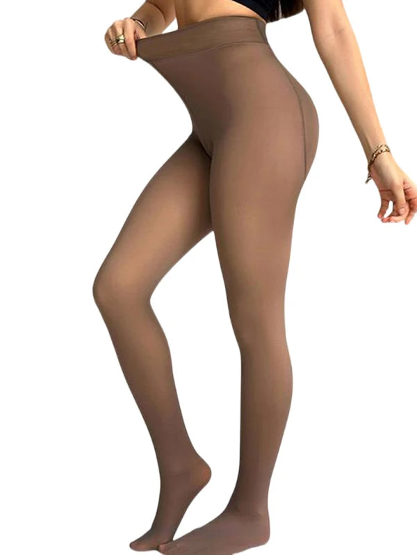 Dressfo 2Pcs Women's Sexy Leggings Sheer Fleece-Lined Tights Nude-Leg Effect Leggings Winter Warm Slim Thicken Tight Pants