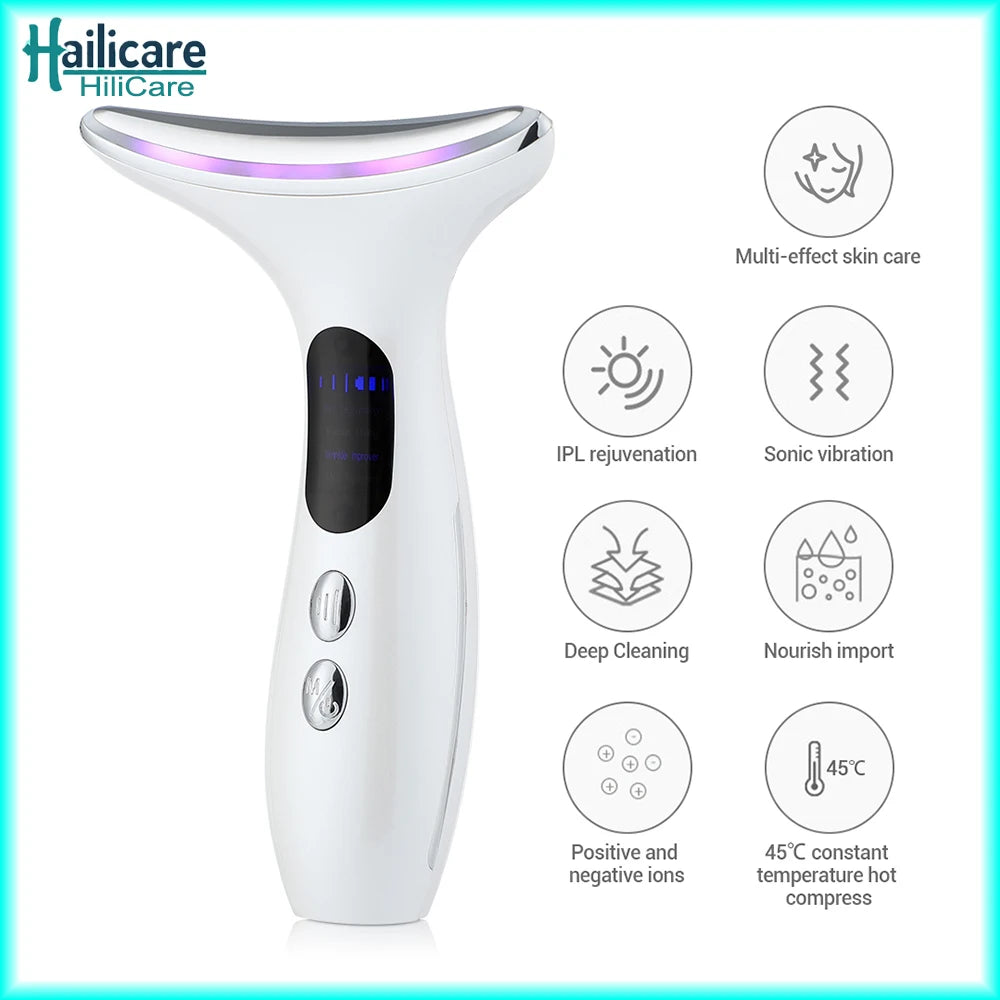 EMS Micro-current Neck Beauty Device LED Photon Firming Rejuvenation Anti Wrinkle Skin Care Chin Lifting Facial Massager