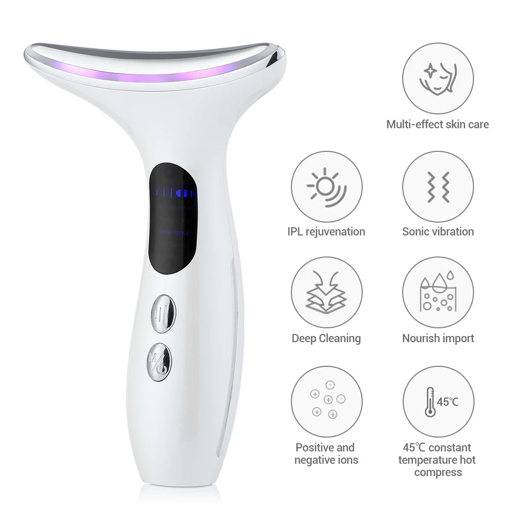 EMS Micro-current Neck Beauty Device LED Photon Firming Rejuvenation Anti Wrinkle Skin Care Chin Lifting Facial Massager