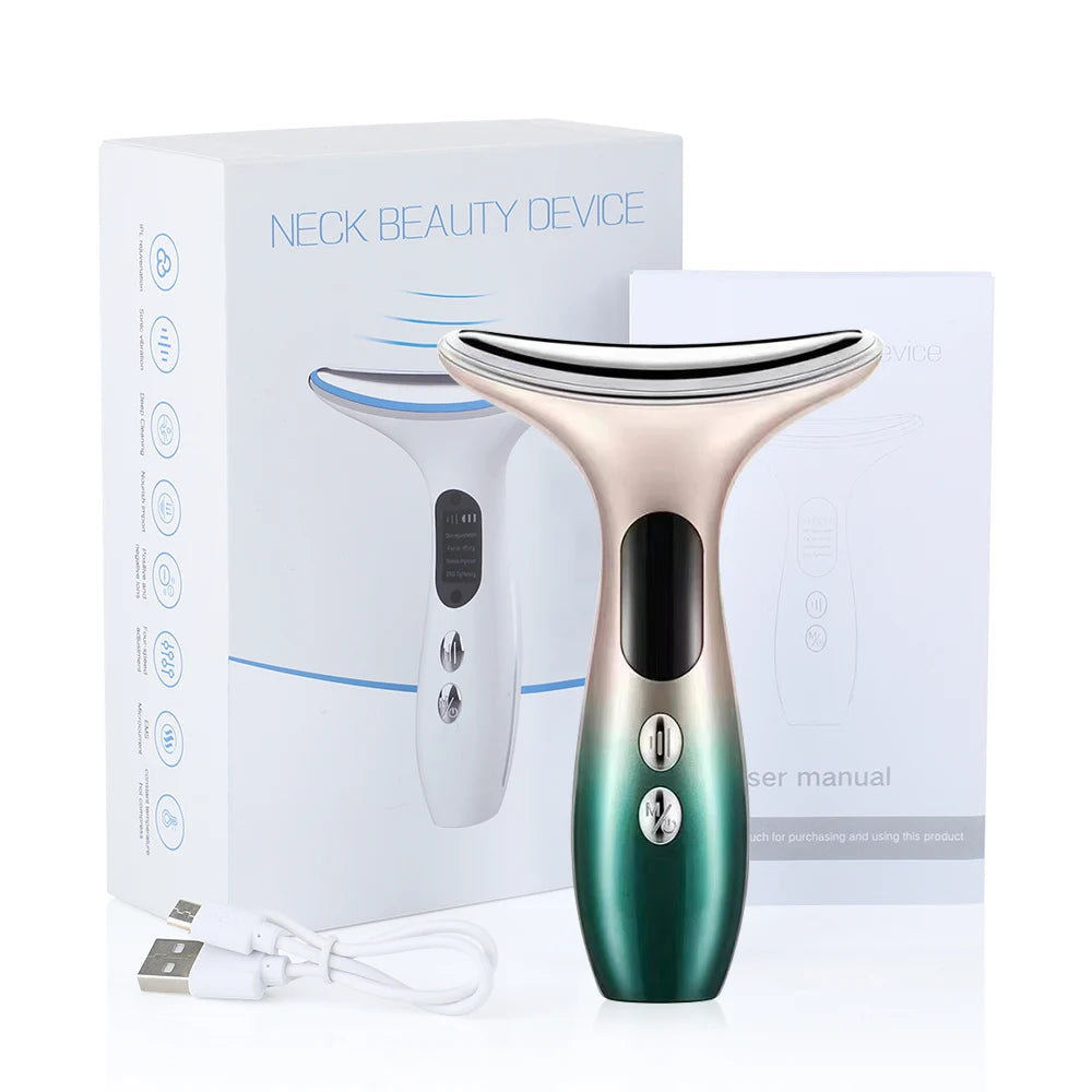 EMS Micro-current Neck Beauty Device LED Photon Firming Rejuvenation Anti Wrinkle Skin Care Chin Lifting Facial Massager