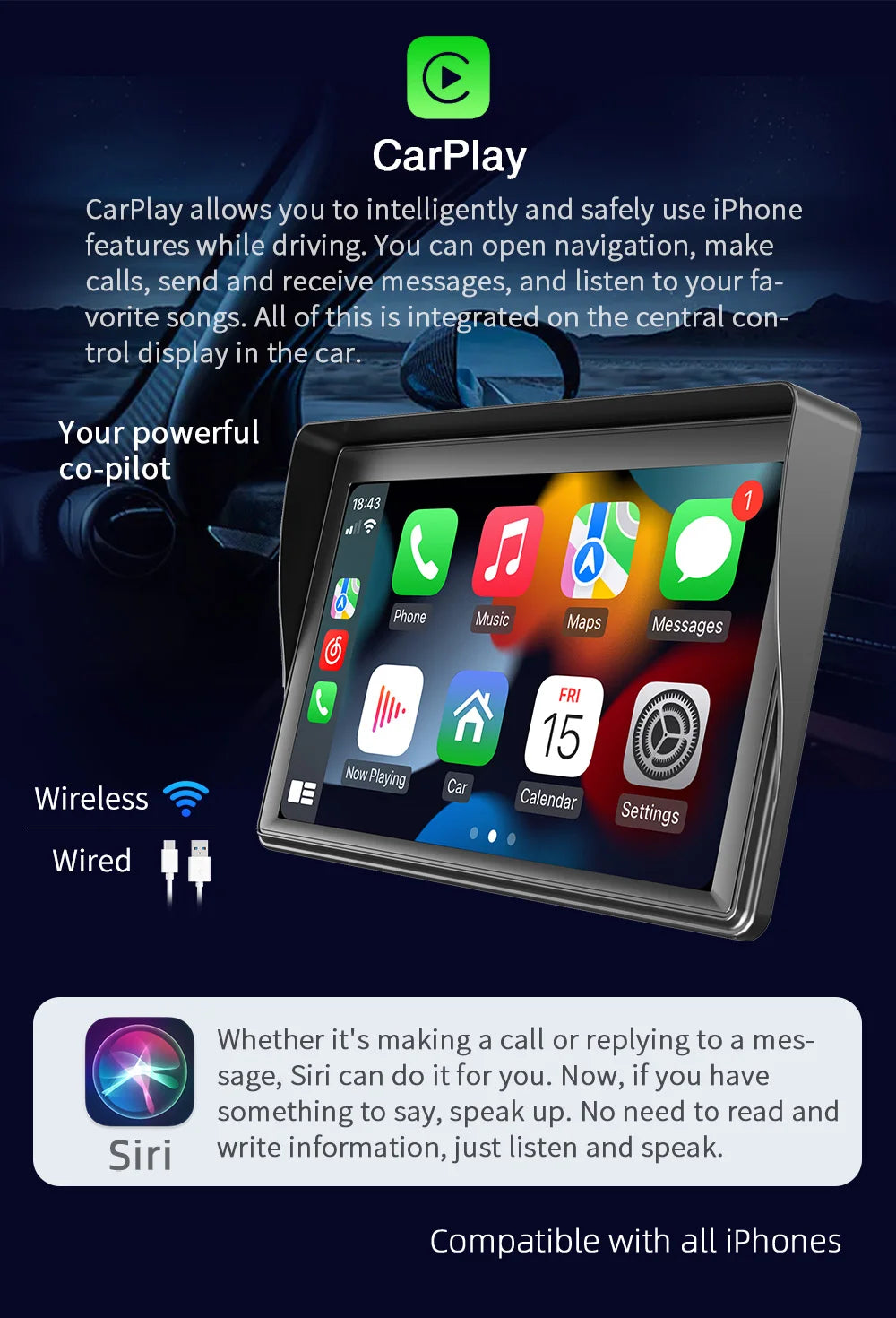 BQCC 7" IPS HD Portable MP5 Car Player Mirrorlink WIFI BT FM USB TF Autoradio Wireless Carplay Android Auto IOS Vehicle Stereo