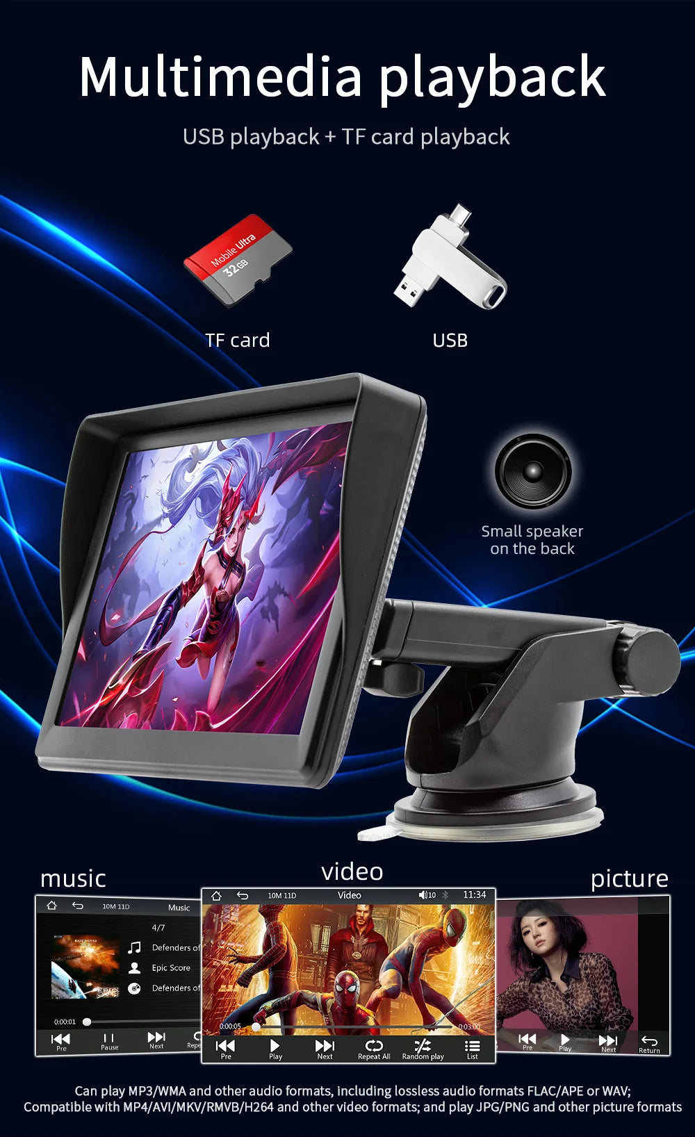BQCC 7" IPS HD Portable MP5 Car Player Mirrorlink WIFI BT FM USB TF Autoradio Wireless Carplay Android Auto IOS Vehicle Stereo