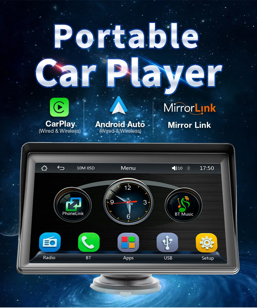 BQCC 7" IPS HD Portable MP5 Car Player Mirrorlink WIFI BT FM USB TF Autoradio Wireless Carplay Android Auto IOS Vehicle Stereo
