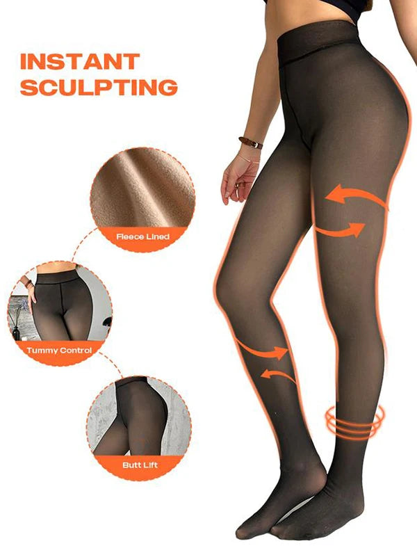 Dressfo 2Pcs Women's Sexy Leggings Sheer Fleece-Lined Tights Nude-Leg Effect Leggings Winter Warm Slim Thicken Tight Pants
