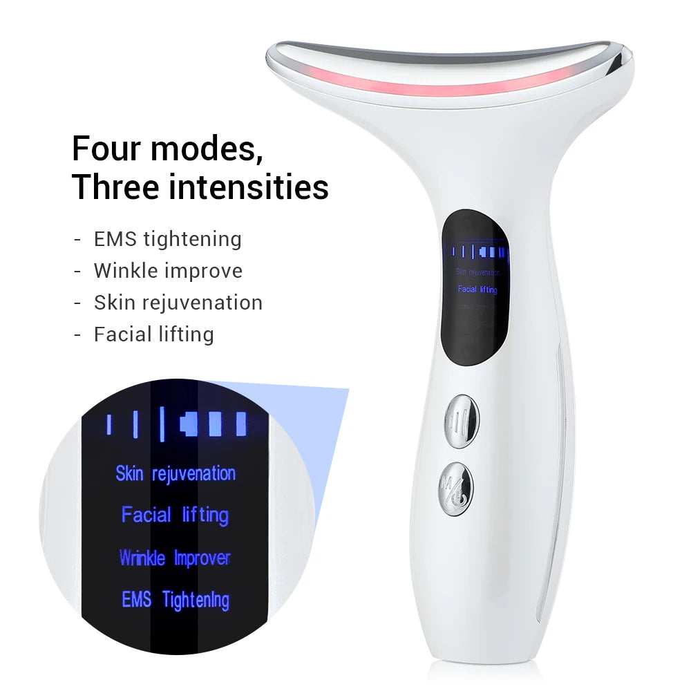EMS Micro-current Neck Beauty Device LED Photon Firming Rejuvenation Anti Wrinkle Skin Care Chin Lifting Facial Massager
