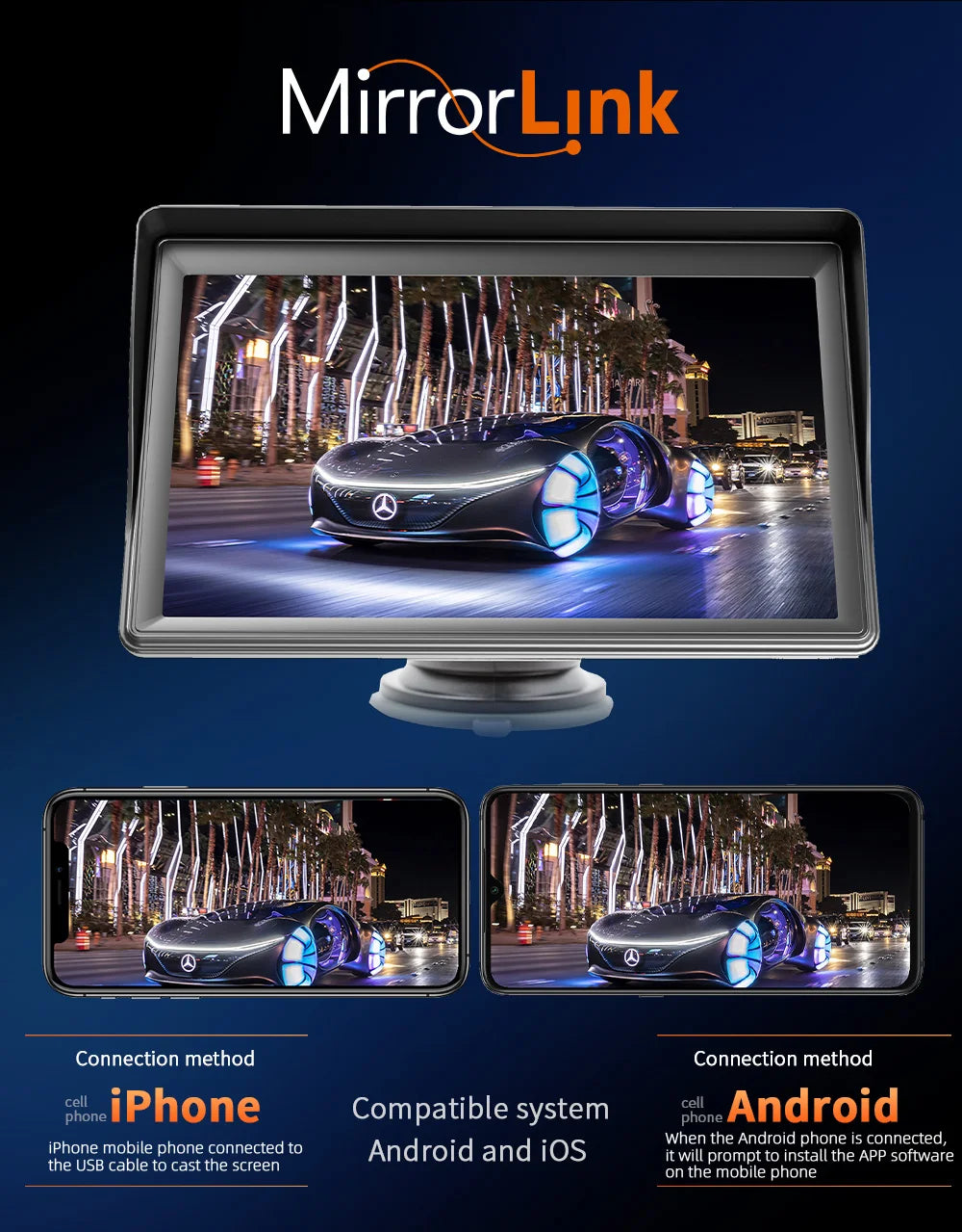 BQCC 7" IPS HD Portable MP5 Car Player Mirrorlink WIFI BT FM USB TF Autoradio Wireless Carplay Android Auto IOS Vehicle Stereo