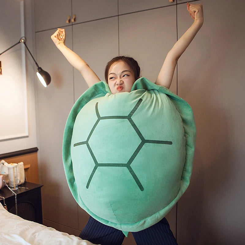 Wearable Turtle Shell Plush Pillows Stuffed Soft Tortoise Turtle Shell Stuffed Animal Costume Plush Dress Up Cushion Funny Toy
