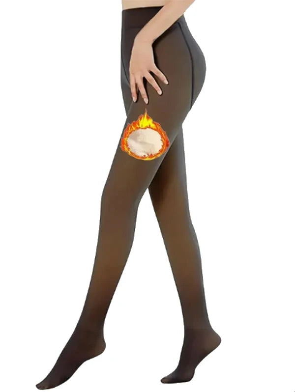 Dressfo 2Pcs Women's Sexy Leggings Sheer Fleece-Lined Tights Nude-Leg Effect Leggings Winter Warm Slim Thicken Tight Pants