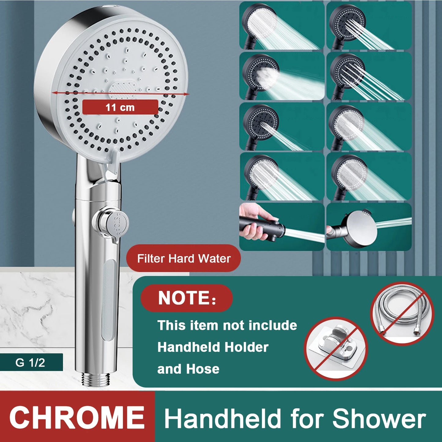 10 Modes Bathroom Shower Head Handheld High-Pressure Water Saver Showerhead Portable Black Rainfall Massage Shower Nozzl