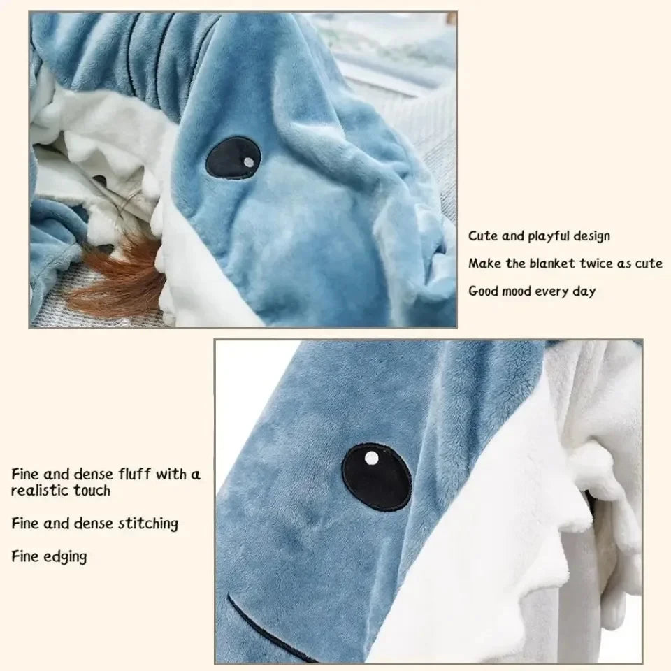 Adult Shark Onesie Pajama & Blanket 2-in-1 - Hooded Flannel Sleeping Bag, Warm Winter Cartoon Homewear Gift for Adults