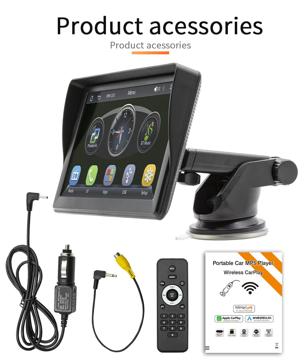 BQCC 7" IPS HD Portable MP5 Car Player Mirrorlink WIFI BT FM USB TF Autoradio Wireless Carplay Android Auto IOS Vehicle Stereo
