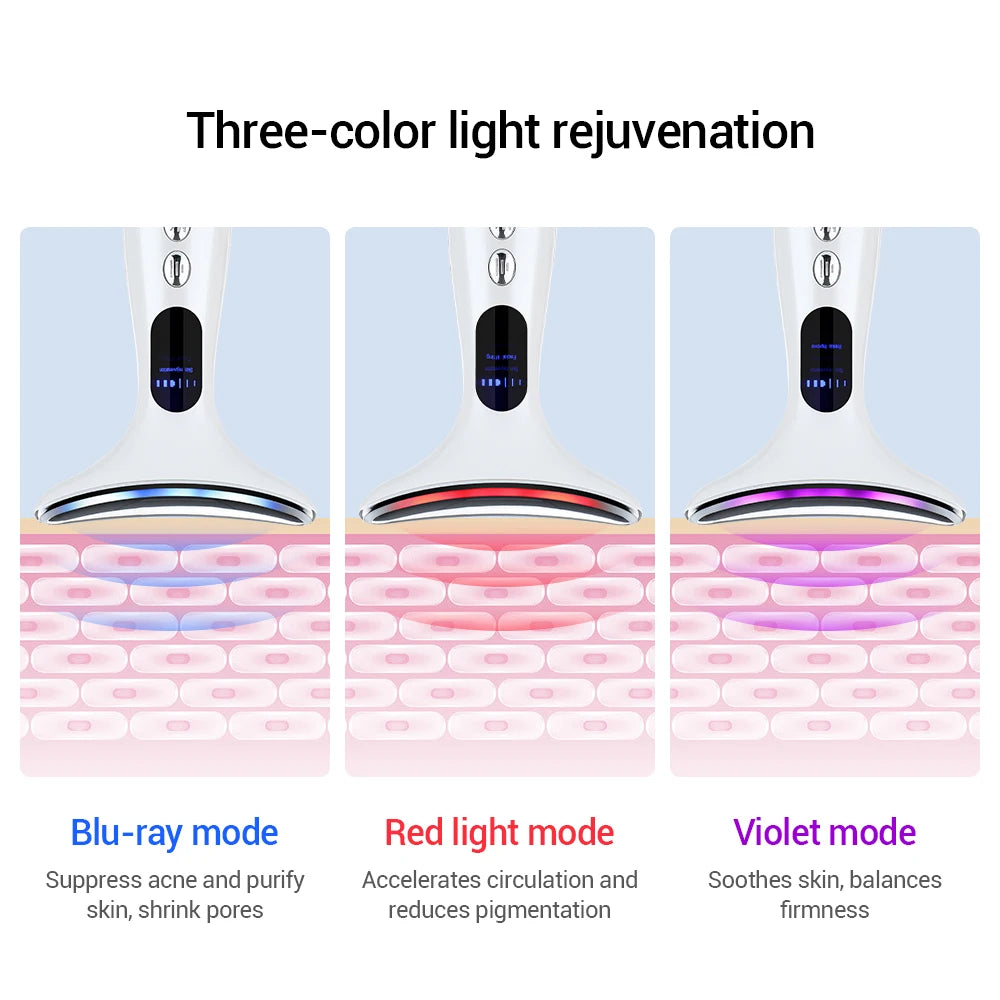EMS Micro-current Neck Beauty Device LED Photon Firming Rejuvenation Anti Wrinkle Skin Care Chin Lifting Facial Massager