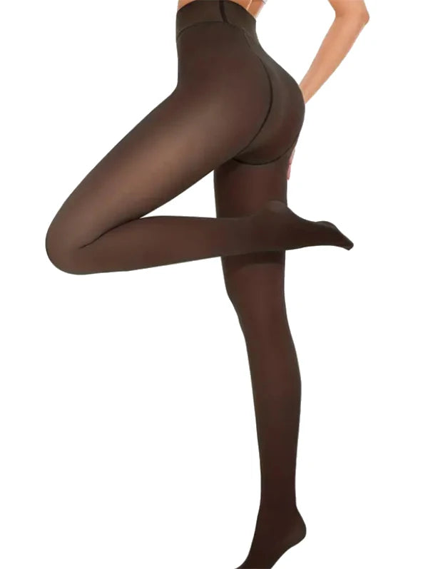 Dressfo 2Pcs Women's Sexy Leggings Sheer Fleece-Lined Tights Nude-Leg Effect Leggings Winter Warm Slim Thicken Tight Pants
