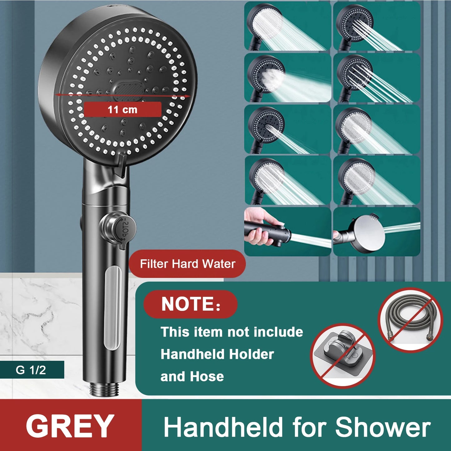 10 Modes Bathroom Shower Head Handheld High-Pressure Water Saver Showerhead Portable Black Rainfall Massage Shower Nozzl