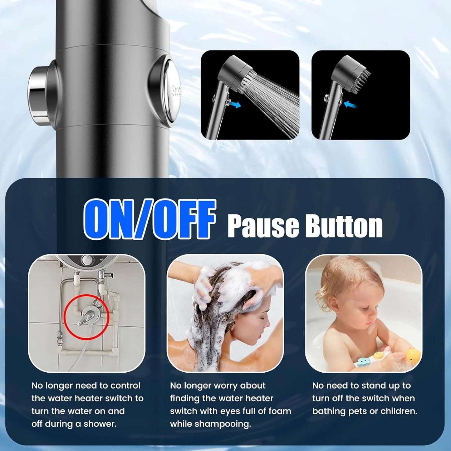 10 Modes Bathroom Shower Head Handheld High-Pressure Water Saver Showerhead Portable Black Rainfall Massage Shower Nozzl