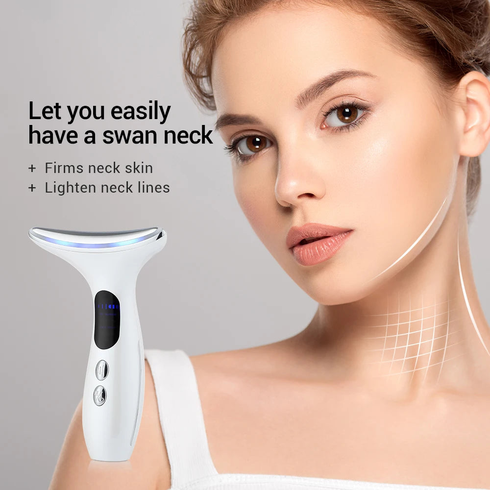 EMS Micro-current Neck Beauty Device LED Photon Firming Rejuvenation Anti Wrinkle Skin Care Chin Lifting Facial Massager