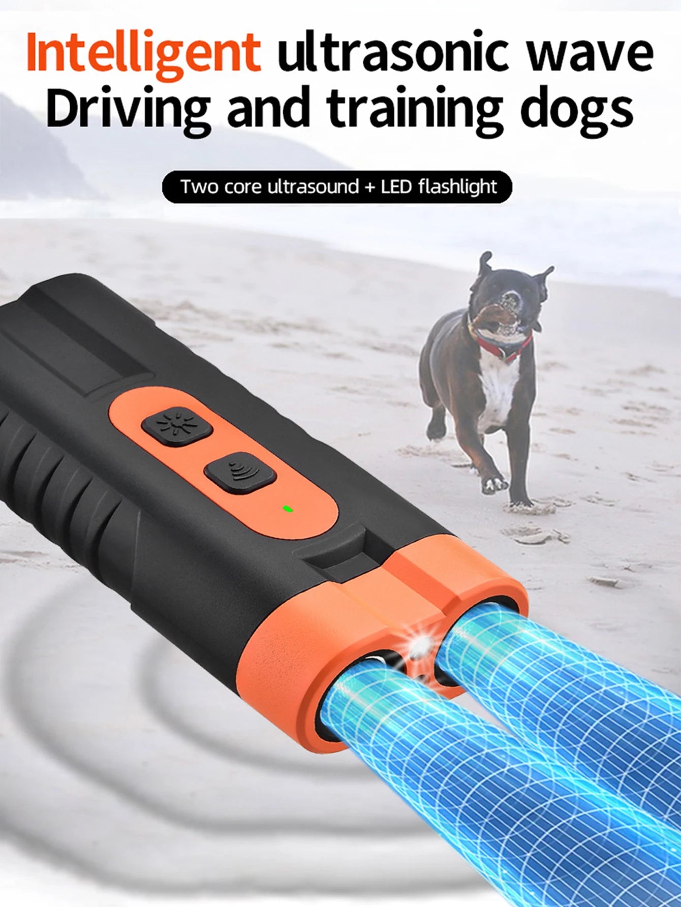 2025 Dual Head Ultrasonic Dog Repeller USB Rechargeable Dog Training Device High-Power Anti Bark Device with LED Flashlight