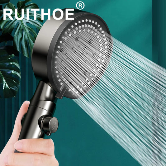 10 Modes Bathroom Shower Head Handheld High-Pressure Water Saver Showerhead Portable Black Rainfall Massage Shower Nozzl
