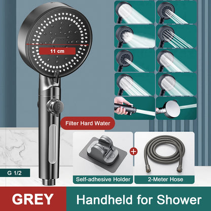 10 Modes Bathroom Shower Head Handheld High-Pressure Water Saver Showerhead Portable Black Rainfall Massage Shower Nozzl